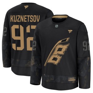 Evgeny Kuznetsov Youth Fanatics Carolina Hurricanes Premium Black 2024 Military Appreciation Practice Jersey